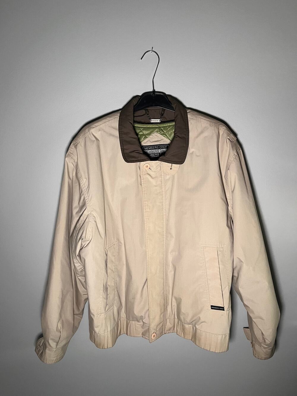 Vintage Men's Khaki Members Only Jacket Classic Racer Bomber Jacket 80s Large